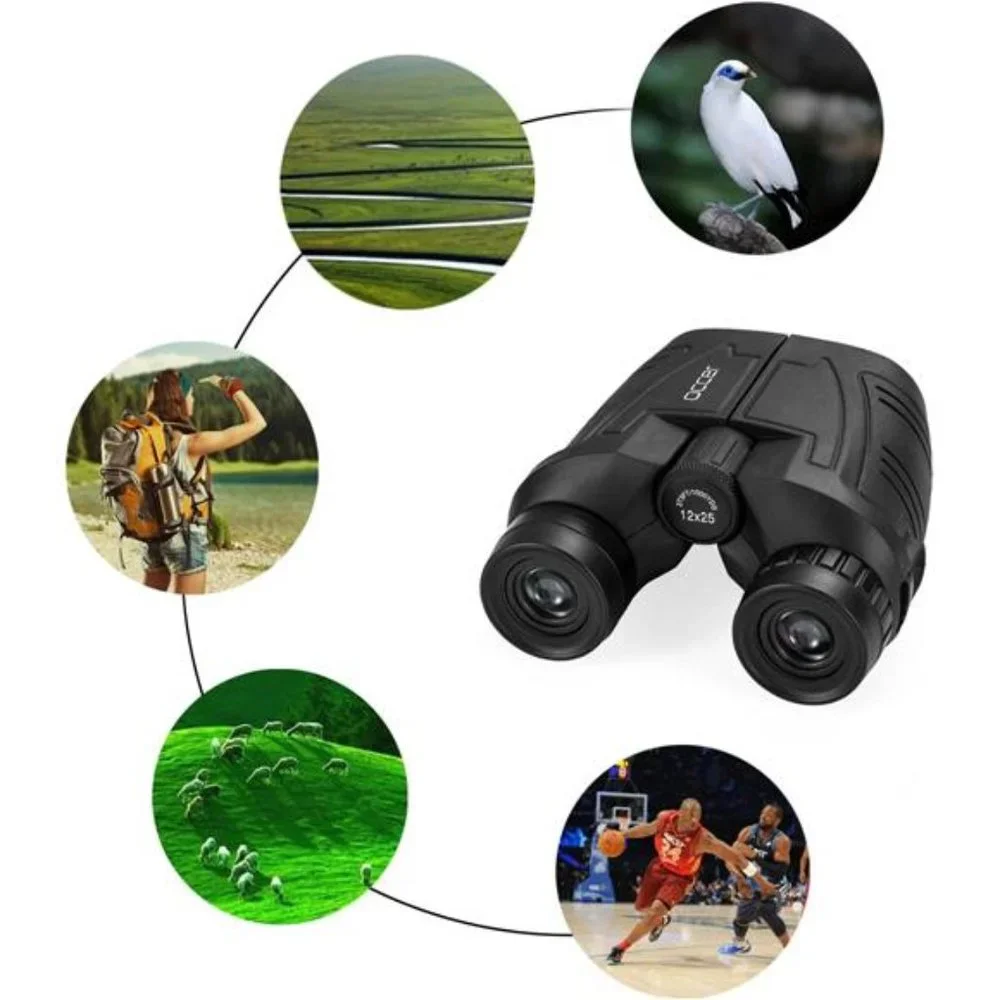 12x25 Compact Binoculars - Large Eyepiece Waterproof - High Powered Easy Focus